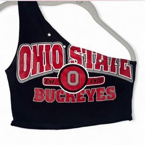Ohio State Buckeyes One-Shoulder Block Crop Top